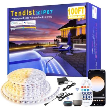 Imagem de TENDIST Fita De Led Branca Para Áreas Externas Tendist, Compatível Com Alexa, Ajustável, Fria E Quente, 24 V, Ip67, À Prova D'Água, Controle Remoto Por Aplicativo Pátio, Deck, Cerca (30 M, 3000 K-65