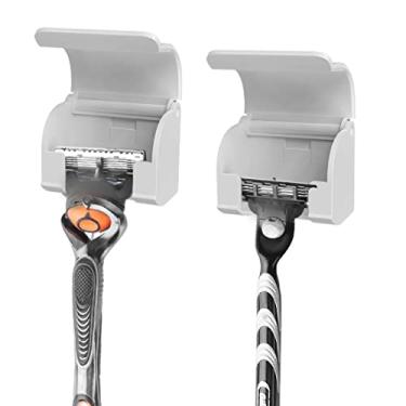 Imagem de LUEXBOX Pacote Com 2 Suportes De Plástico Para Lâminas Barbear Capa Chuveiro, Gancho Barbeador Parede, Autoadesivos Compatíveis Gillette Fusion 5 Proglide, Mach 3 Classic (Branco)