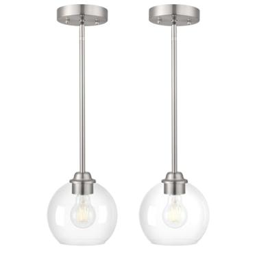 Imagem de Blitliviar Luminárias Pendentes Modernas, Pacote Com 2, Luzes De Níquel Escovado Cúpula Vidro Transparente, Ilha Cozinha Pendente, Iluminação Suspensa Para