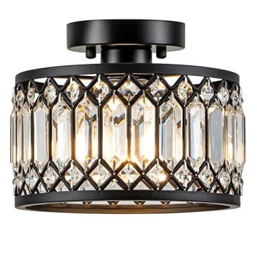 Imagem de Zlepmlla Luminária De Teto Cristal, Embutida Preta, Lustre, Para Corredor, Entrada, Banheiro, Lavanderia, Cozinha, 1 9" (Lâmpada Não Incluída)