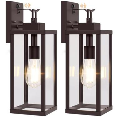 Imagem de BesLowe Luminárias De Parede Externas Com Sensor Movimento 16" Upgrade, Arandelas Luz Para Varanda Do Anoitecer Ao Amanhecer, 3 Modos Iluminação E Ganchos, Marrom Áreas Da Casa, Pacote 2
