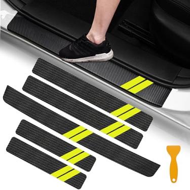 Imagem de YOSRTER Adesivos Decorativos Para Soleira De Porta, 5 Peças, Dodge Charger, Challenger, Durango Journey, Universal, Adequado Todos Os Carros, Protetor Couro Fibra (Acabamento Amarelo)
