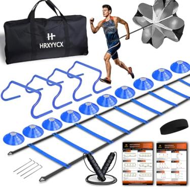 Imagem de HRXYYCX Agility Ladder Speed Training Equipment Set-6.1 m Agility Ladder 4 Barreiras Ajustáveis Corrida Paraquedas Jump Rope Equipamento de Treinamento de Velocidade para Futebol Futebol Basquetebol