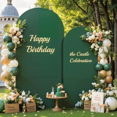 Imagem de Conjunto de 2 capas de arco verde escuro com 2 capas de arco de casamento com elástico para decoração de chá de bebê, chá de panela, festa de aniversário, formatura, arco de 7,2 m e 1,8 m, elastano