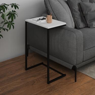 Imagem de Mesa Lateral De Apoio Industrial Sofá Charmme Ferro Preto E Tampo Branco
