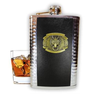 Imagem de Cantil de Bolso Inox Porta Bebida Whisky Vodca 9Oz 266Ml (Dragão)