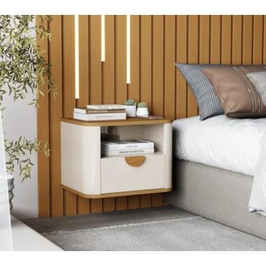 Imagem de Mesa De Cabeceira Suspensa Buriti Modelo Retrô Com 1 Gaveta e Nicho - Loja Inova BR (Perola/Nature)