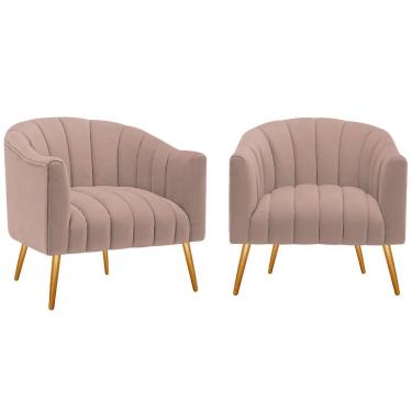 Imagem de Kit 2 Poltronas Decorativas Sala De Estar Recepção Senna Linho - Adj Decor Cor Rosê