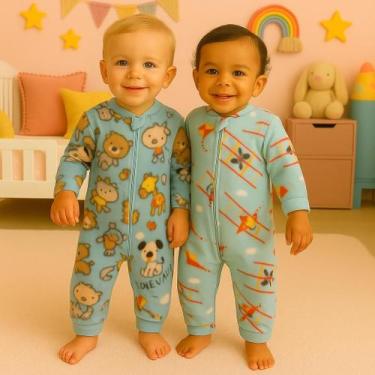 Imagem de Kit 2 Soft Macacão Infantil Menina e Menino Flaneladinho e Quentinho P
