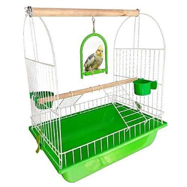 Imagem de Gaiola tripla para papagaio com pescoço em anel (Verde)