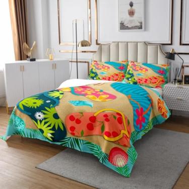 Imagem de Conjunto de colcha de chinelos coloridos para crianças, adolescentes, colchas de férias na praia, capa de cama tropical de verão, concha, estrela-do-mar, conjunto de cama decorativo acolchoado de 2