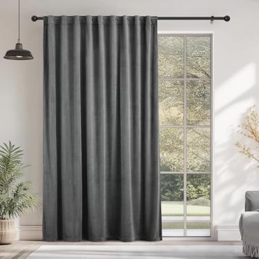 Imagem de StangH Cortinas de veludo longas de 304,8 cm, cortinas de janela com eficiência energética à prova de som, painéis de tecido grosso pesado com aba traseira para sala de estar/varanda, cinza, 182 x C