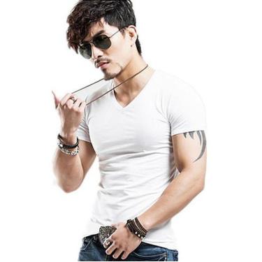 Imagem de Camiseta Masculina Slim Fit Gola V Camisa Justa Cores - Darkwood, GG, 