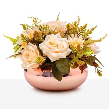Imagem de Arranjo de Rosas Champanhe Clássico Decoração Luxo Vaso Vidro Espelhad