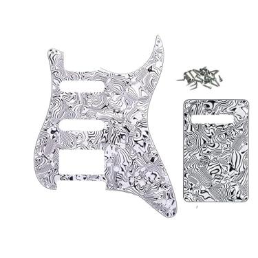Imagem de ROZILO Conjunto de placa traseira de guitarra com 11 furos preto e branco Strat HSS Pickguard para Fender EUA/México, peça de guitarra Stratocaster padrão
