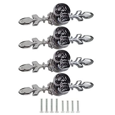 Imagem de Puxadores de gaveta de caveira preta, 4 peças de puxadores de armário de cristal exclusivos base de liga de zinco com furo único com placa traseira para cômoda guarda-roupa armário utensílios de cozinha decoração de móveis alça de vidro (preto)