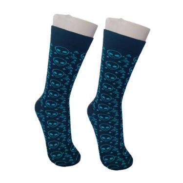 Imagem de Meia Alien/ET Cano Alto Unissex 1 - JR LD, Azul
