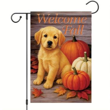 Imagem de Starlit Patio Bandeira de jardim de outono de ação de graças labrador retriever bandeira de filhote de cachorro 30,5 x 45,7 cm bandeira dupla face folha de abóbora quintal banner outono decoração ao