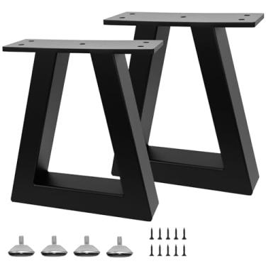 Imagem de Pernas de mesa de metal trapézio de 20 cm, preto, pés de móveis DIY para banco, mesa de centro, pernas de armário de bancos, incluindo parafusos e almofadas ajustáveis, 20 cm x 19 cm