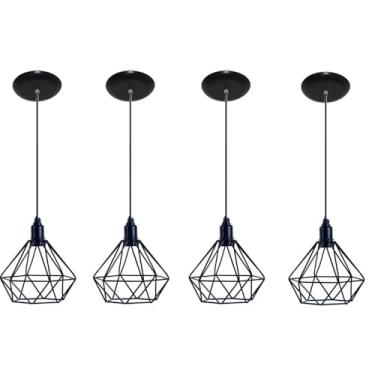 Imagem de Luminarias Pendente Aramado Modelo Lustres Diamante Kit com 04 (Preto)