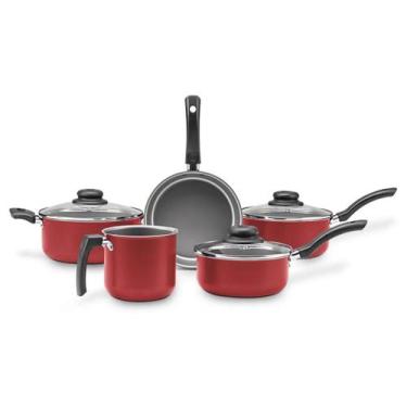 Imagem de Jogo de Panelas Brinox Antiaderente Pro Flon 5 Peças Ruby Vermelho