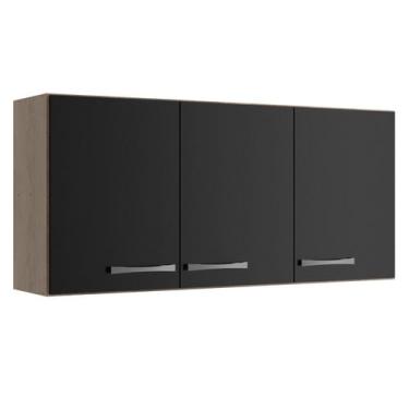 Imagem de Armário Aéreo Multiuso 3 Portas Essencial Castanho/Preto - DiretoSim