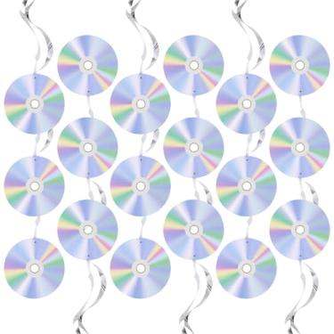 Imagem de lasuroa 18 Peças Decorações para Festas dos Anos 90, Recortes de CD Retro Iridescentes Redemoinhos Pendurados Serpentinas de Teto com Tema Musical para Os Anos 1990 2000 Y2K Festas Aniversário