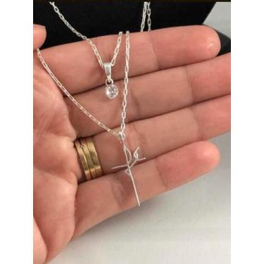 Imagem de Colar Duplo Ponto Luz E Fé Prata Legítima 925 40cm / 50cm - Lojas La&N