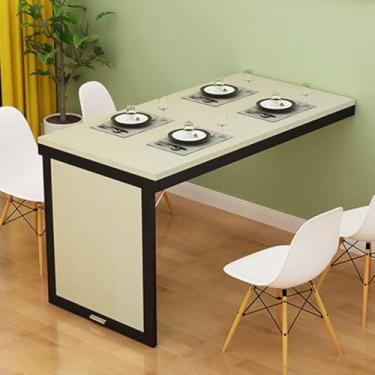 Imagem de Mesa De Mesa De Parede Suspensa, Mesa De Jantar Dobrável De Madeira Maciça, Mesa De Computador De Estação De Trabalho Hging Com Economia De Espaço Multifuncional, Teak Color + White, 80*40cm/31*16in