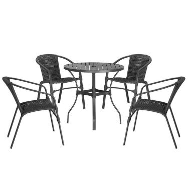 Imagem de 04 Cadeiras Floripa E Mesa Roma 100cm Preta Trama Preto