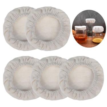 Imagem de Capas de pano para potes iniciais de fermentação ou kefir de kombucha tampas de tecido de queijo para fermentação de pão Capa de linho de pano de algodão elástico para frascos boca de 7,6 a 10 cm