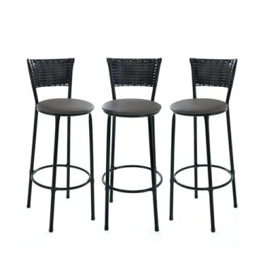 Imagem de 3 banquetas alta de cozinha junco Café bancada balcão bares área gourmet (3.BQ.ALTA.CAFE/MARROM)