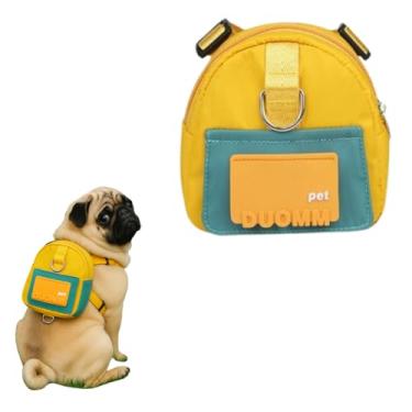 Imagem de Coleira mochila com guia para cães. Com dispensador de saquinhos para fezes. Ajustável para cães pequeno e médio porte – ideal para viagens, trilhas e passeios diários. (Amarelo)