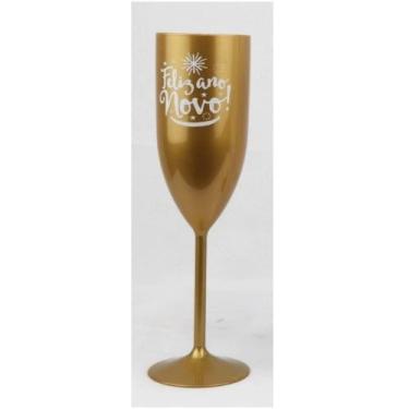 Imagem de Taça Champagne Feliz Ano Novo Dourado E Branco 180ml - Mazel