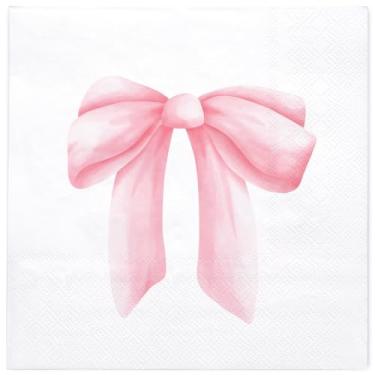 Imagem de WRAPAHOLIC Guardanapos de almoço com laço de 50 peças - Guardanapos de papel descartáveis com tema de festa de despedida de solteira de 3 camadas para casamento, festa de chá e guardanapos de