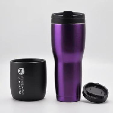 Imagem de Caneca Térmica Parede Dupla em Aço Inox Roxa 450ml com Tampa Flip - Estilo Texturizado
