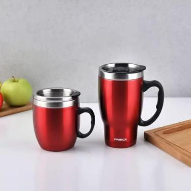 Imagem de Caneca Térmica Parede Dupla em Aço Inox Vermelha 350ml com Tampa Hermética - Estilo Texturizado