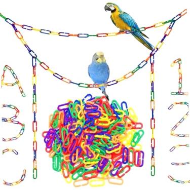 Imagem de 200 peças de elos de corrente de plástico, clipe em C, intercambiável, colorido, elos de corrente, clipes de gaiola de pássaro, rato, papagaio, pássaro, brinquedo