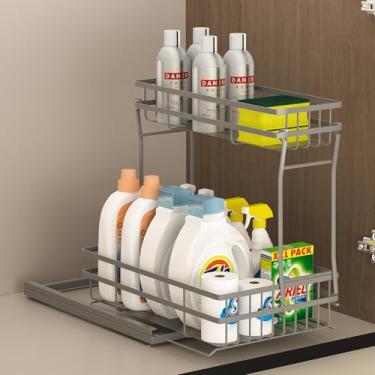 Imagem de Zufudo 1 pacote com organizadores e armazenamento sob a pia, organizador de armário de 2 camadas, gaveta deslizante de metal para cozinha, banheiro, cinza