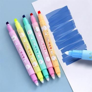 Imagem de Marca Texto Apagável 6 Cores Kawaii Escolar 2 Pontas Cores Sortidas - 