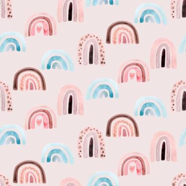 Imagem de Papel de Parede Adesivo Infantil Arco Iris Lavável Rosa 10m