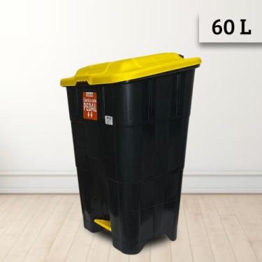 Imagem de Lixeira com Pedal 60 litros Seletiva Metal Amarela Reforçada Luxo Plas