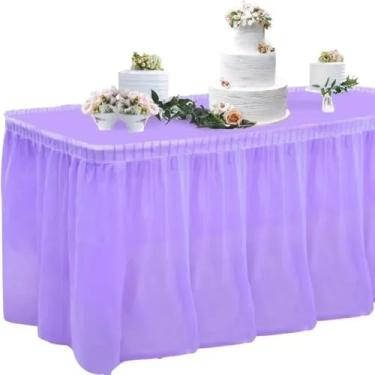 Imagem de Conjunto de capa de mesa de plástico, saia descartável, à prova d'água, portátil para festa ao ar livre, aniversário, casamento, mesa redonda retangular, roxa, 1 peça