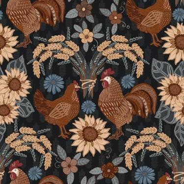 Imagem de VEELIKE Papel de parede Rooster Sunflower Peel and Stick Farmhouse para cozinha Coop 40 cm x 395 cm papel de parede removível autoadesivo de galinha papel de parede floral escuro para armários quarto