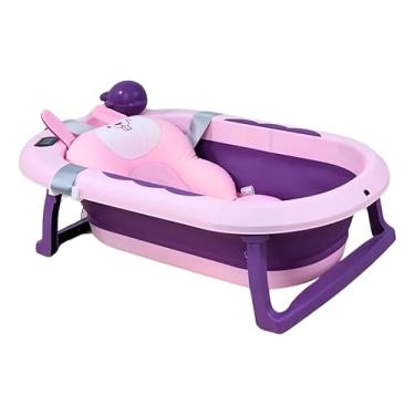 Imagem de Banheira Infantil Dobrável com Apoio de Almofada Confortável e Termômetro Integrado para Controle de Temperatura - Ideal para Recém-Nascidos, Leve, Prática e Segura para Banho do Bebê