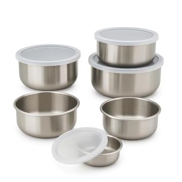 Imagem de Kit Potes de Inox com Tampa Hermética – Conjunto 5 Peças para Cozinha | Armazenamento de Alimentos Durável e Fácil de Limpar