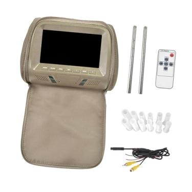 Imagem de predolo de encosto de cabeça de carro com tela de 7 polegadas, display AV DC12V, acessórios pretos, tela LCD para banco traseiro, Bege com Zíper
