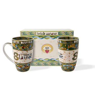 Imagem de Irish Mug Slainte Conjunto de 2 caixas de presente de cerâmica da coleção Irish Weave Copos New Bone China Capacidade 400ml/414.0 ml