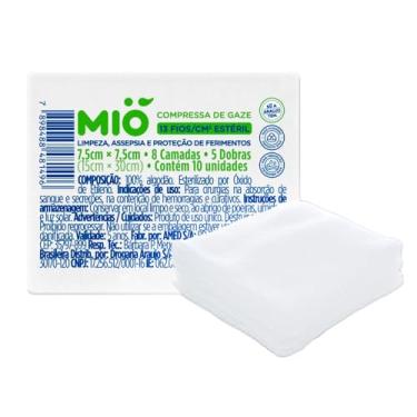 Imagem de Compressa de Gaze Mió 13 Fios Estéril 7,5cm x 7,5cm com 10 Unidades