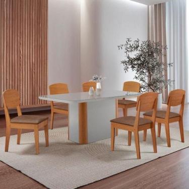 Imagem de Mesa De Jantar Isadora 180cm Tampo Mdf Vidro Com 6 Cadeiras Tork Natur